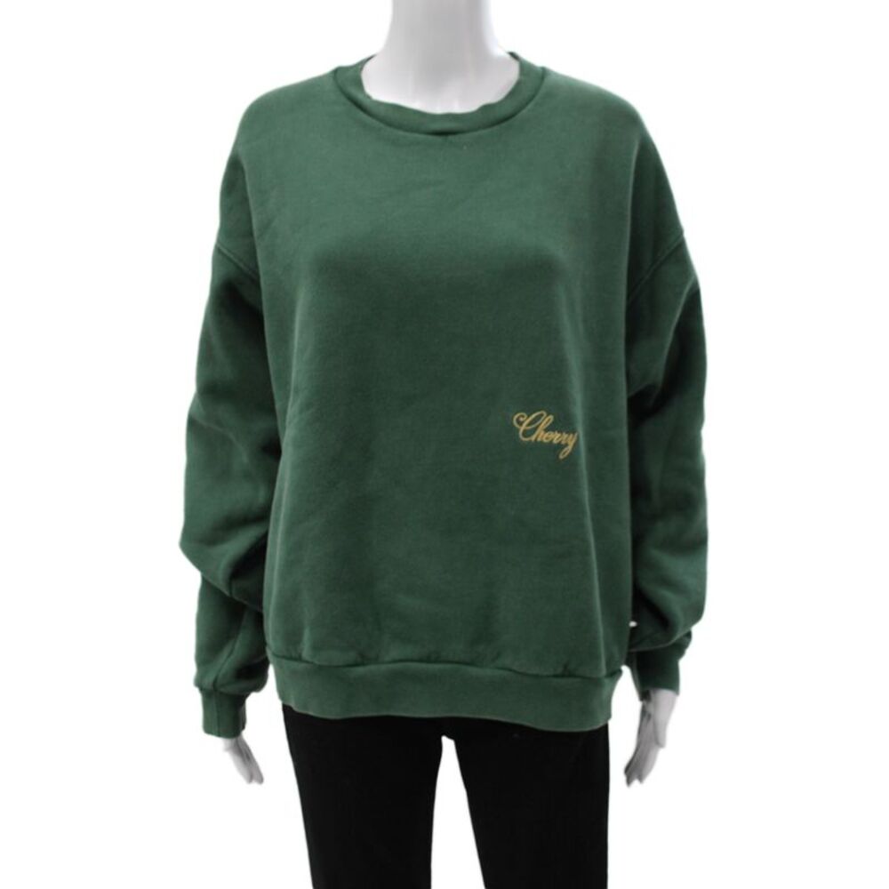 Cherry Unisex Pullover Sweatshirt Green 100% Cotton Crew Neck Size S